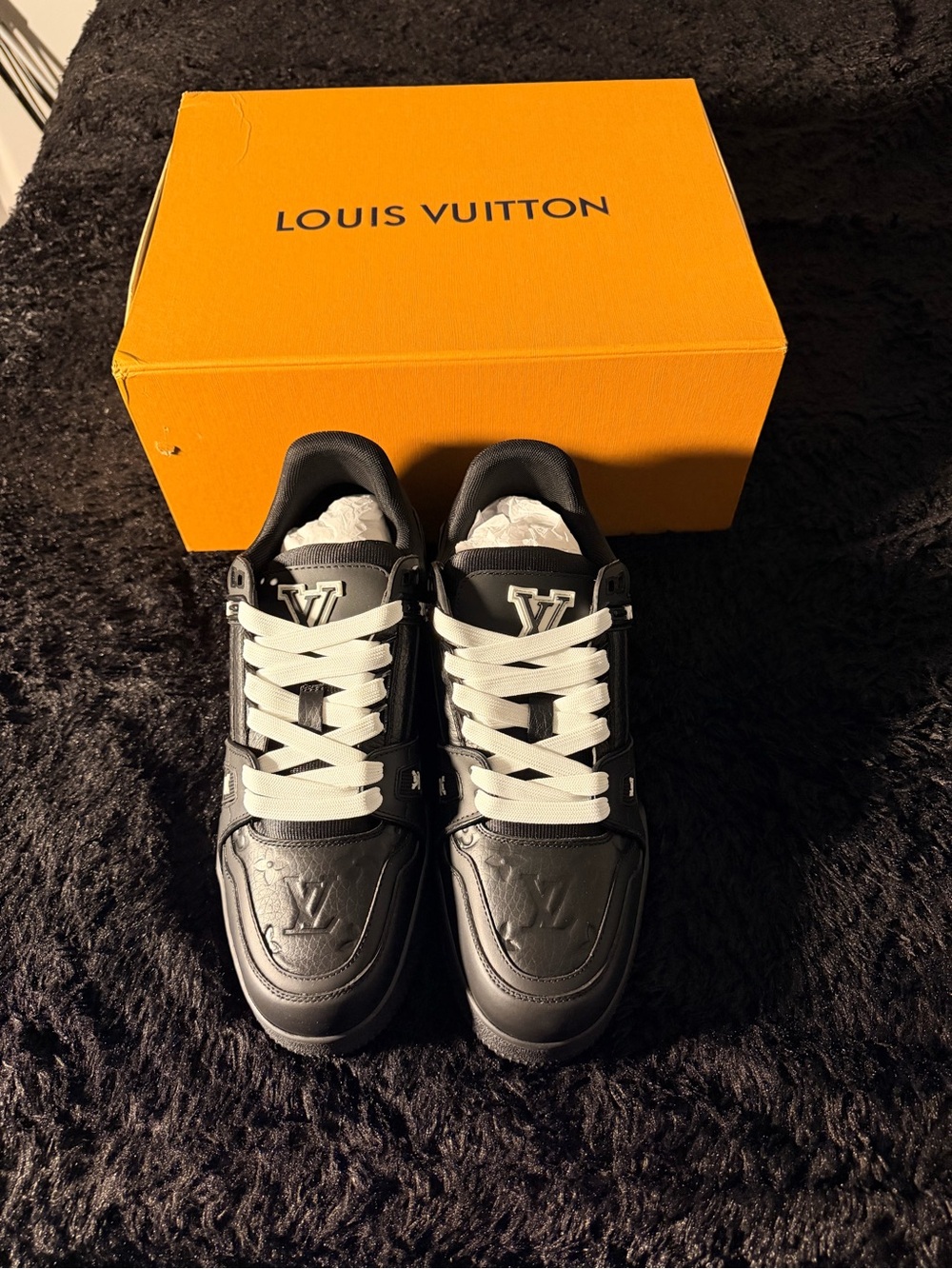 Louis Vuitton Black and White Men's Low-Top Monogram Sneakers